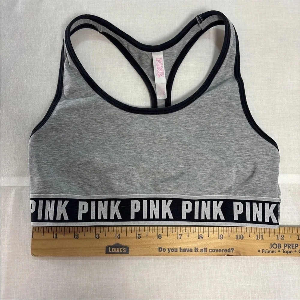 Pink Victoria Secret Gray Sports Bra with Logo Band Size Medium